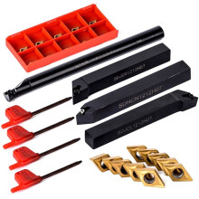 4x 12mm Lathe Turning Tool Holder Boring Bar DCMT +10pcs 0702 Carbide Insert Handle and Wrench for Lathe Turning Tool