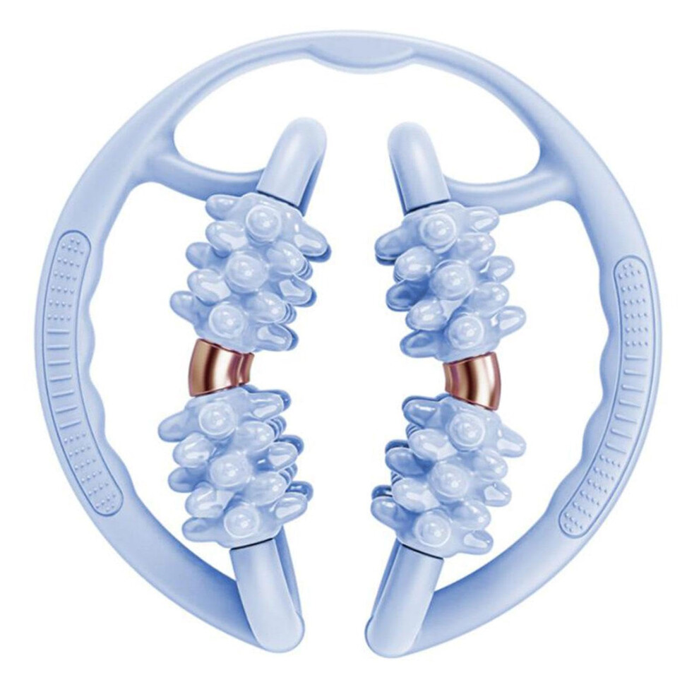 Blue Massage Roller 8Wheel Muscle Roller For Thighs And Forearms, Portable Circular Leg Clamp,