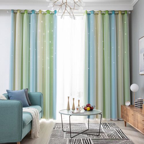 2pc Gradient Star Pattern Double Layer Blackout Curtain 100*130cm to 134*270cm