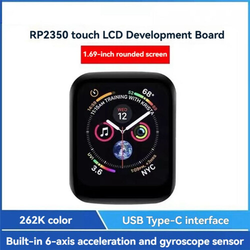 RP2350 Microcontrolador Dual-Core ARM Touch LCD Placa de Desenvolvimento com Tela de Toque LCD de Canto Arredondado de 1,69 Polegadas 2
