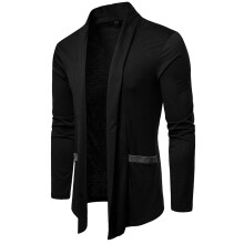 Herren Schwarzer XL Baumwoll-Open-Front-Schalkragenmantel – Enge Passform, Langarm