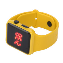 Kinder-Digital-Sportuhr mit LED-Hintergrundbeleuchtung, eckige Form, gelbe Farbe