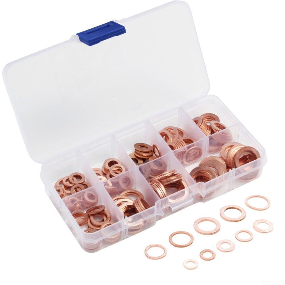 Copper Crush Washer Set 200 Assorted Copper Gasket Seals Leakproof Durable For Automotive 9347817459203