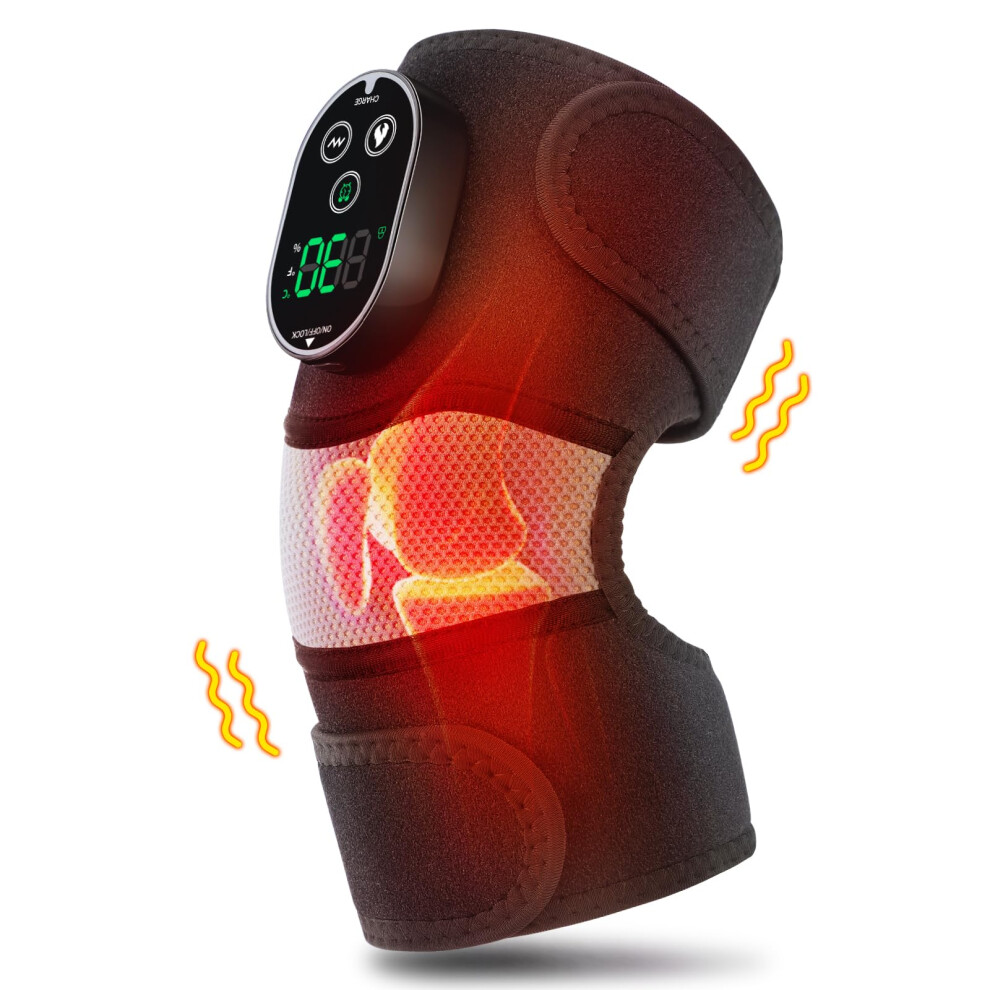 Cordless Heated Knee Massager with Vibration, Adjustable Heat Therapy Brace, Panda Style