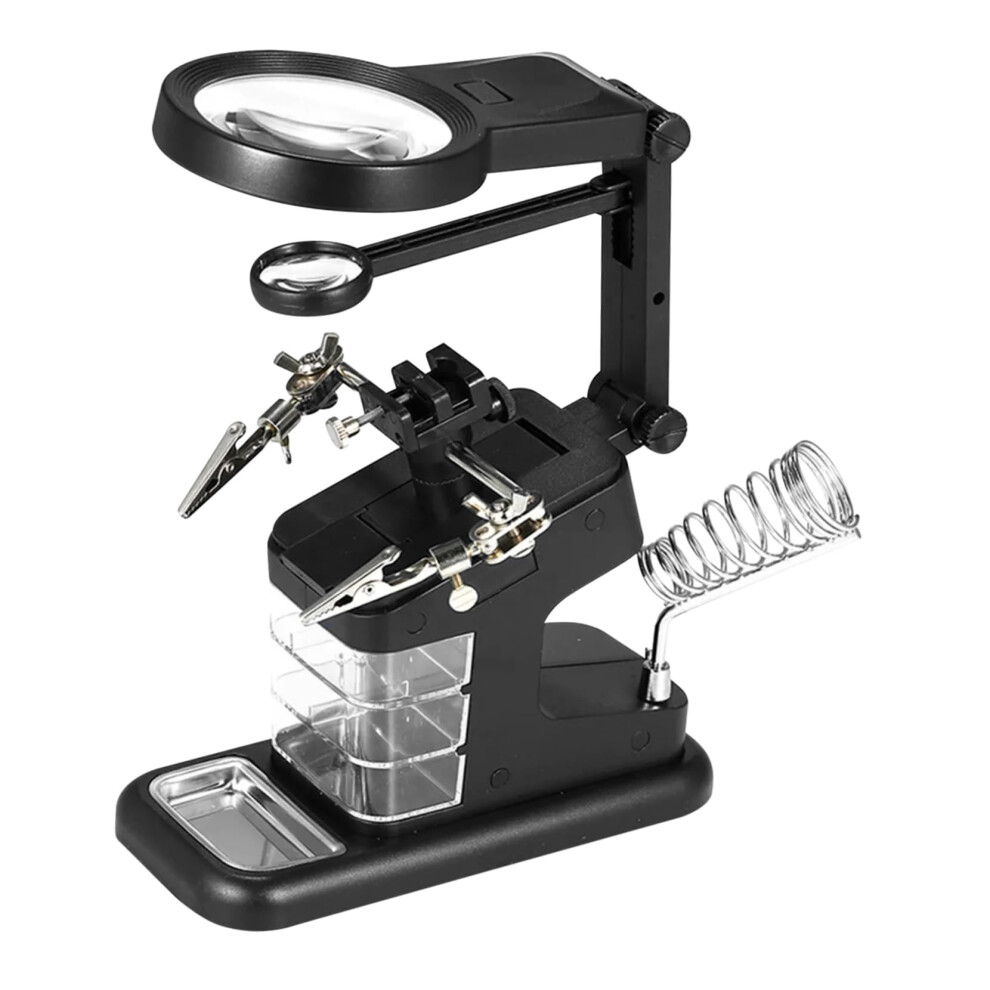 Soldering Helping Hands With Led Magnifying Glass, Adjustable Arm And Clamps For Electronics 9347817459418