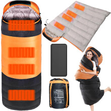 Extra Large 4 Zone Heated Sleeping Bag with 20000mAh Power Bank for Winter Camping, USB Fast Charging, Orange 210x75cm