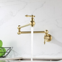 Brushed Gold Pot Filler Faucet Folding Stretchable Wall Mount Kitchen Sink Faucet Brass Single Hole Two Handles
