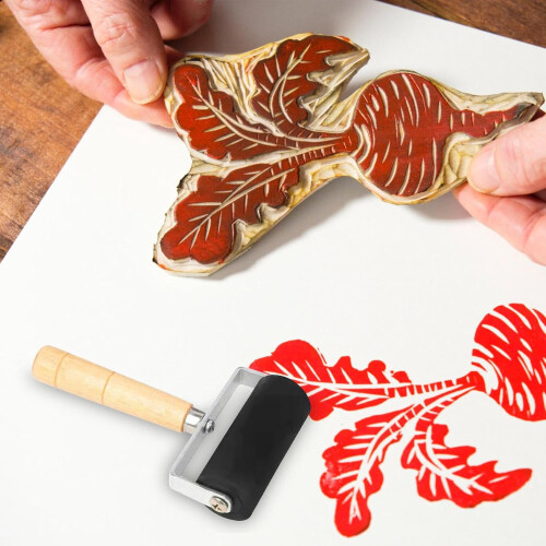 Rubber Roller Wooden Handle Printing Tool Ink Applicator Multi Craft Roller Heavy Duty Paint Spreader Stamp Medium 1