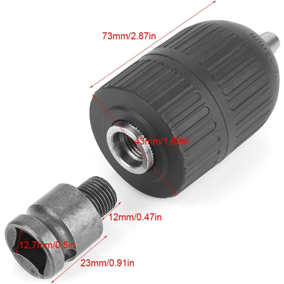 Drill Chuck - 2-13mm Keyless Drill Chuck 1/2inch-20UNF with 1/2inch Chuck Adaptor for Impact Wrench Conversion