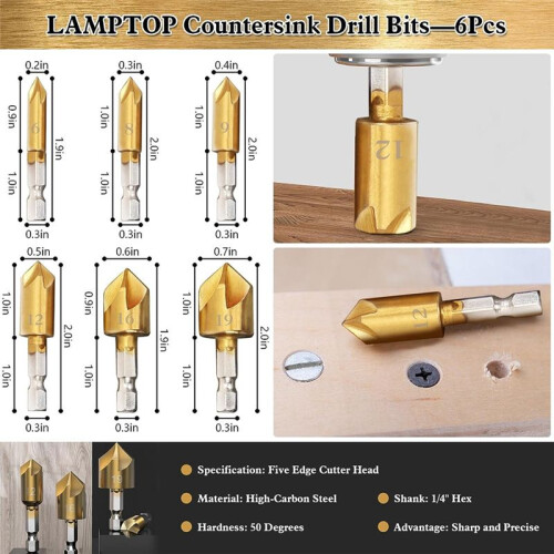 28 Pcs Woodworking Chamfer Drilling Tools, Including Countersink Bit, Wood Plug Cutter Drill Bit Set 1
