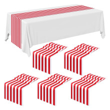 Runner da Tavola un Righe da 6 Pezzi Decorazioni per La Tavola nel Poliestere da Matrimonio Decorazioni per Tovaglie con Design un Strisce Bianche