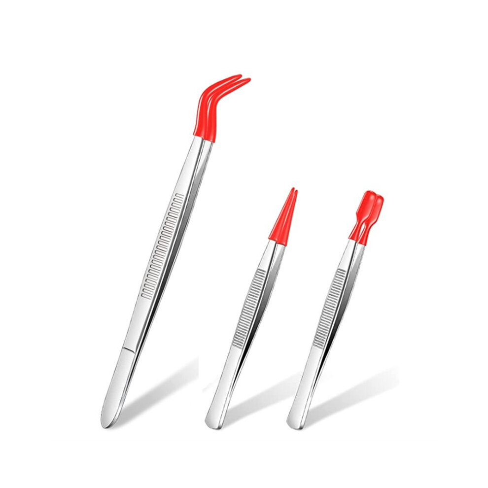 Semoic 3 Pieces Tweezers With Rubber Tips Pvc Coated Set,