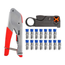 Koaxialkabel Crimper Kit Verktyg för RG6 RG59, Koaxial Compression Tool Kit med 15St F RG6 RG59 Kontakter