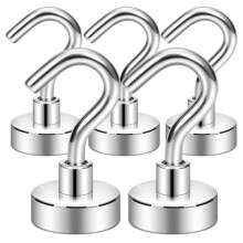 Magnetic Hooks,27Lb Heavy Duty Earth Magnets with Hook for Refrigerator,Cruise Hook for Hanging, (Silver, Pack of 5)