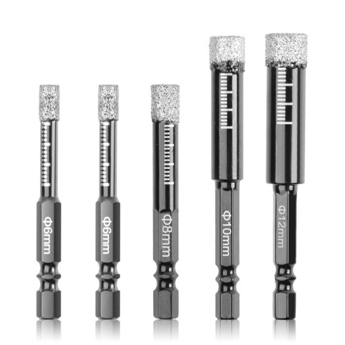 Diamond Drill Bits, 5-Pack Dry Diamond Core Drill Bit Set for Ceramic,Granite,Tile,Glass,Marble,Brick,Size 6,8,10,12 mm