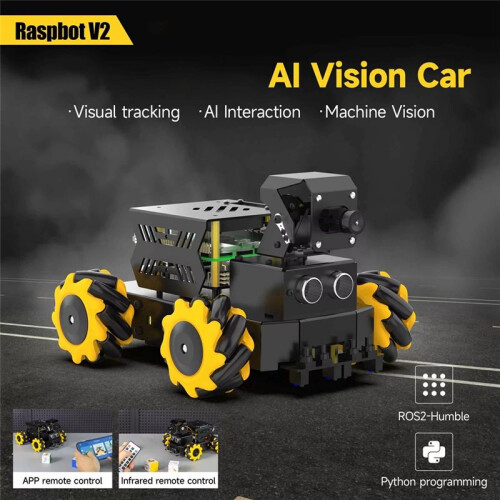 Raspbot V2 AI Vision Robot Car Kit with Camera Mecanum Wheel Toy Educational DIY Python Programming for Raspberry Pi 5 2