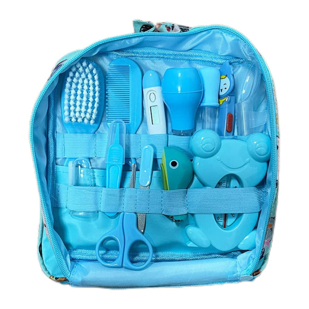 Baby Healthcare And Grooming Kit 13 Pcs Set For Newborns, Nasal Aspirator, Nail Clipper, Hairbrush, Daily Care Tools Blue