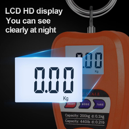 200kg Digital Hanging Scale Heavy Duty ABS Hook Design LCD Display Commercial Use  Precision 2