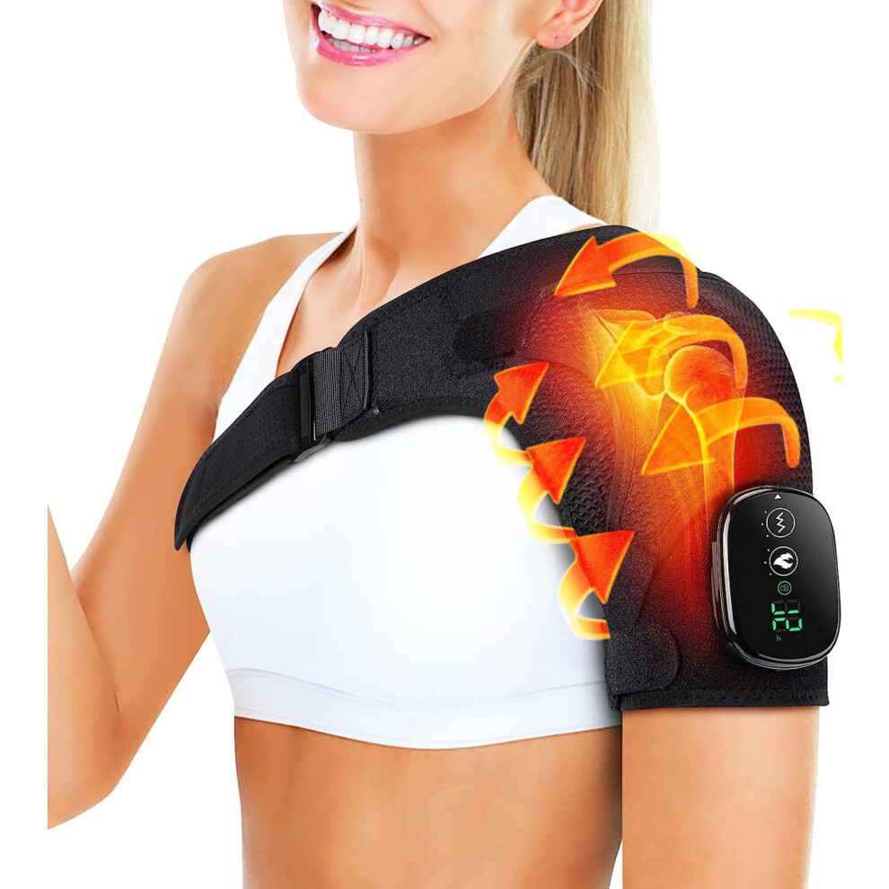Heated Shoulder Brace with Vibration Massage and Heat Therapy for Pain Relief, Adjustable Fit