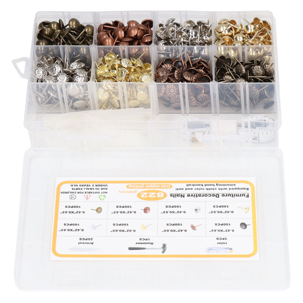 822 Pcs Upholstery Tack Set 8 Color Carbon Steel Furniture Nails 8111375347682