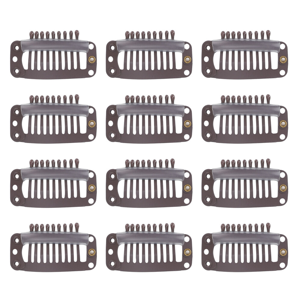 Unisex Brown Dark 40Pcs Wig Clips 32Mm With 9 Teeth For Secure Hair Extensions