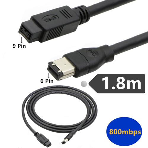 FireWire Cable 6Pin To 9Pin Adapter 1.8m Printer Scanner Hard Drive Connection 1