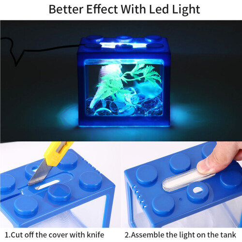 Perspective Hole Mini Betta Tank Stackable Design Blue for Office Desk 1