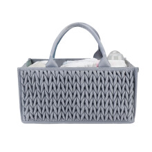 Portable Diaper Caddy Basket, Felt Fabric Organizer For Diapers Wipes Creams, Nursery Tote With Handles Gray