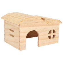 Cabana de madeira resistente a mordidas para pequenos animais, feita com materiais naturais, ideal para hamsters, com interior espaçoso e