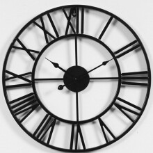Wall Clock Vintage Large Round Metal Silent Non-Ticking Battery Operated 50CM Noir Roman Numerals Indoor Outdoor Garden Clock