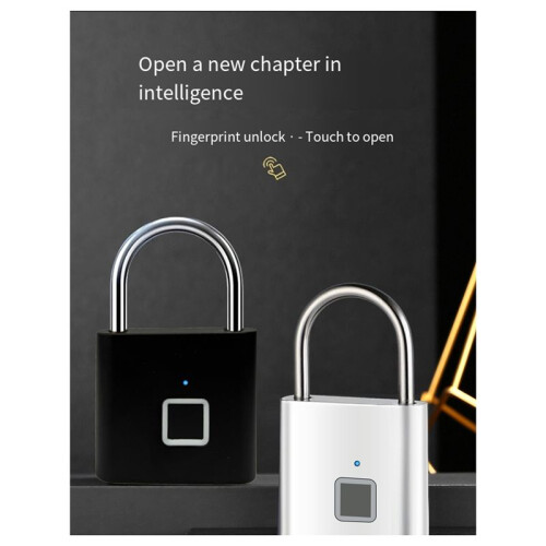 Fingerprint Lock Electronic Lock Electronic Fingerprint Lock Padlock Outdoor Waterproof and Rust-Proof Silver 2