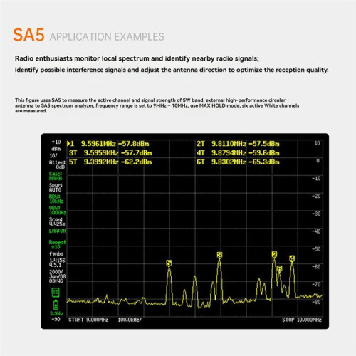 PORTXVNSA 4inch IPS LCD SA5 Multi-Function Handheld Spectrum Analyzer 100k-5.3GHz Signal Generator with Battery 1