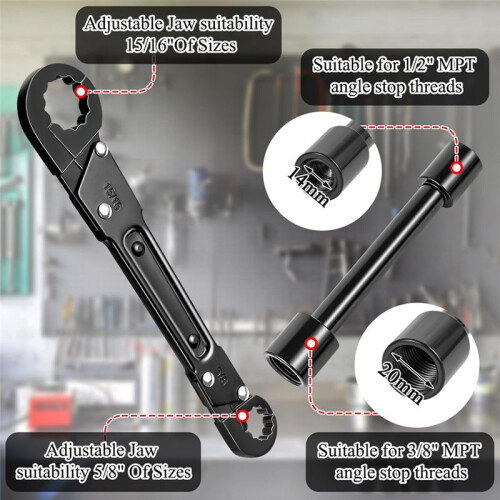 Kit de Chave de Parada Angular, Ferramentas de Encanamento, Chave de Encanador Angular para Instalações de Parada Angular e Porca de Alimentação 1