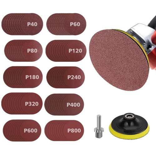 Discos de Lixa para Esmerilhadeira Angular de 4 Polegadas, 100 Discos de Lixa com Almofada de Apoio de Fivela de 4 Polegadas e Adaptador de Broca de 1