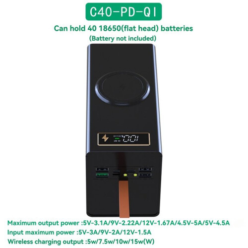 DIY Power Case Box 40x18650 Battery Pack with LED Lighting and Advanced Charging Protocols Detachable Battery Case C 2