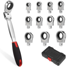 Conjunto de Chaves de Catraca de Cabeça Flexível, Ferramenta de Chave de Catraca Métrica de 8 A 19 mm com Cabeças Intercambiáveis e Armazenamento