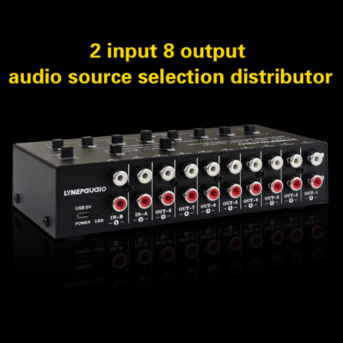 2 in 8 Out Audio Frequency Signal Selector Shift Device Support 2 Sets Mix Input and 8 Sets Output RCA Interface 2