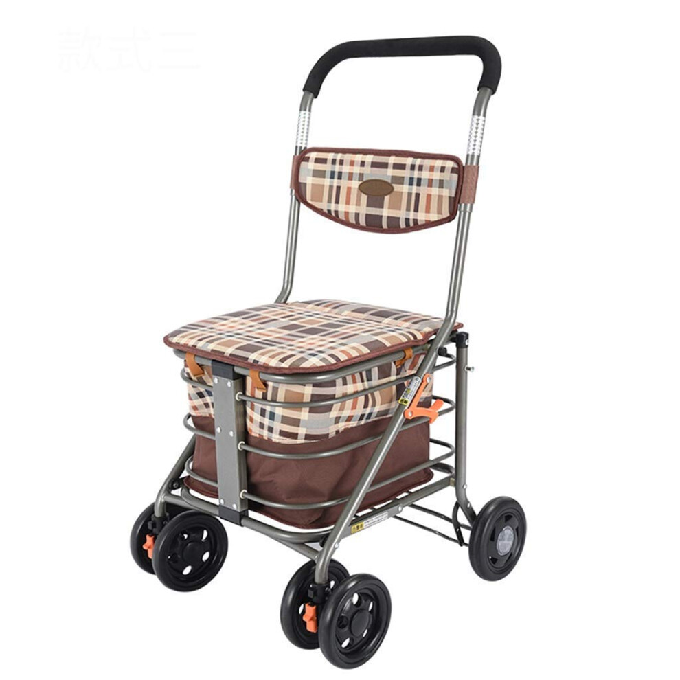Folding Rollator Lightweight 6Wheel Walker With Foot Brake, Collapsible Shopping Cart Trolley, Elderly Walking Seat