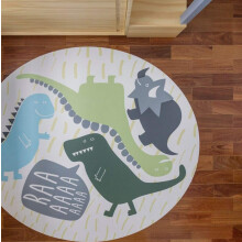 Dinosaur Kids Round Play Rug 120x120cm for Children's Bedroom, Non-Slip Toddler Nursery Mat, Decorative Soft Carpet