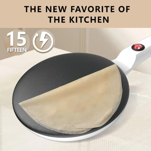 8 Inch Electric Crepe Maker with NonStick Surface, Auto Temperature Control and Long Handle 1