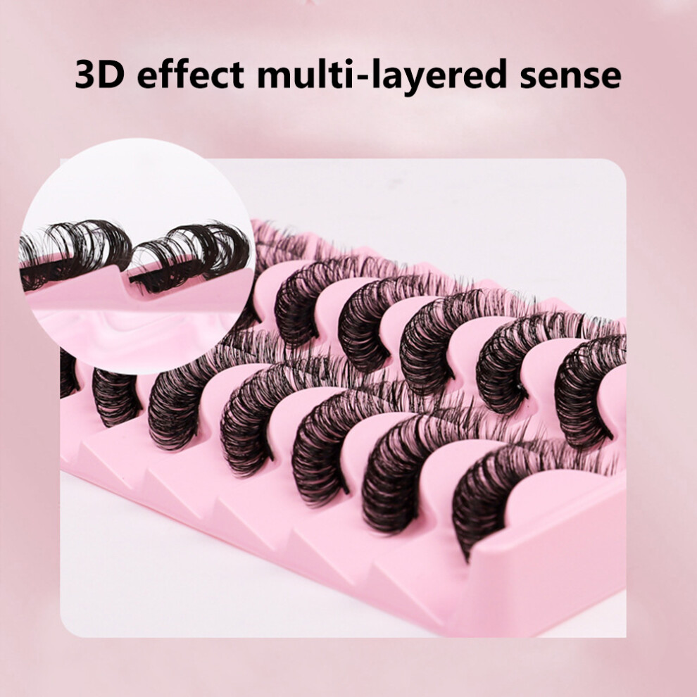 10 Pairs 3D Russian Strip Lashes Natural Short D Curl Wispy False Eyelashes