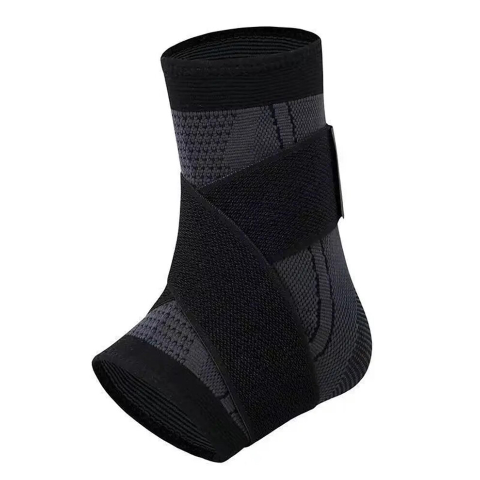 Black Sport Ankle Brace Adjustable Compression Ankle Support For Running Soccer Basketball Nylon Knitted Gym Bandage L