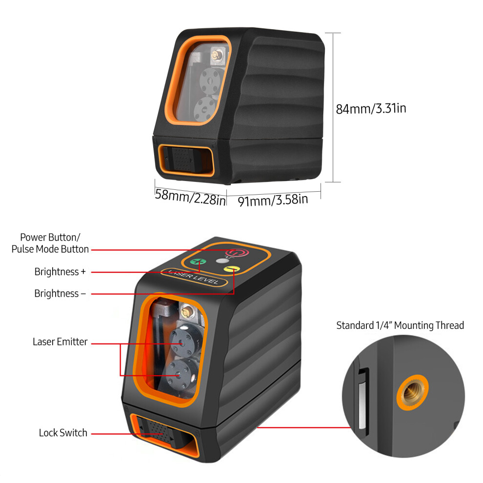 Green Beam Cross Line Laser Level 30M 98Ft Ip54 4 Modes Compact 7891375385433