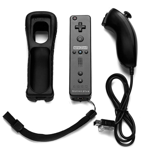 2 in 1 Remote & Nunchuck Controller Remote Controller Gamepad for   Console Joystick Joypad Black
