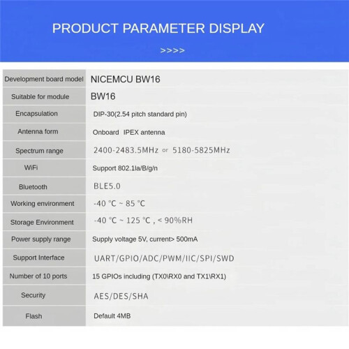 RTL8720DN Dual-Band WiFi  Module NICEMCU BW16 Development Board Onboard IPEX Antenne, Gesoldeerd 1