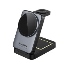 3-in-1 Faltbarer Magnetischer Kabelloser Ladeständer mit Nachtlicht für 15 14 13 Pro Max und für Watch für AirPods-Ständer