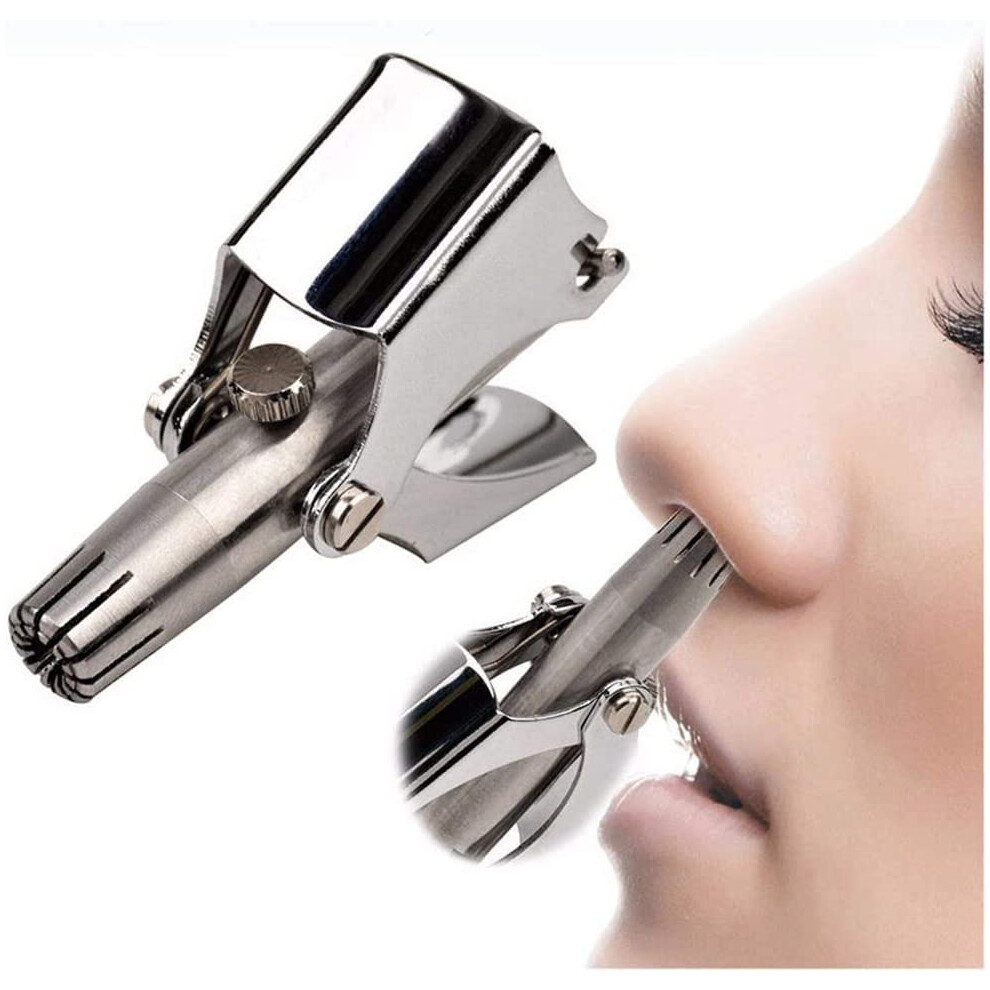 Silver Nose Hair Trimmer Manual Stainless Steel Painless Rotary Ear Hair Clipper Washable Battery With Brush And Travel Case