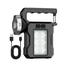 Solar Flashlight With Phone Charging Multifunctional Led Light Black Portable For Hiking Travel Powerful Beam