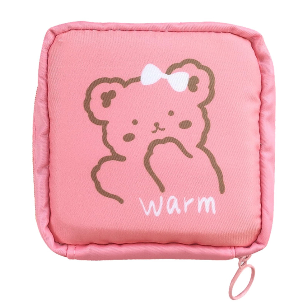 Pink Nursing Pad Holder Sanitary Napkin Storage Bag Waterproof Cartoon Design Nylon Zipper Tampon Pouch For Teens Girls