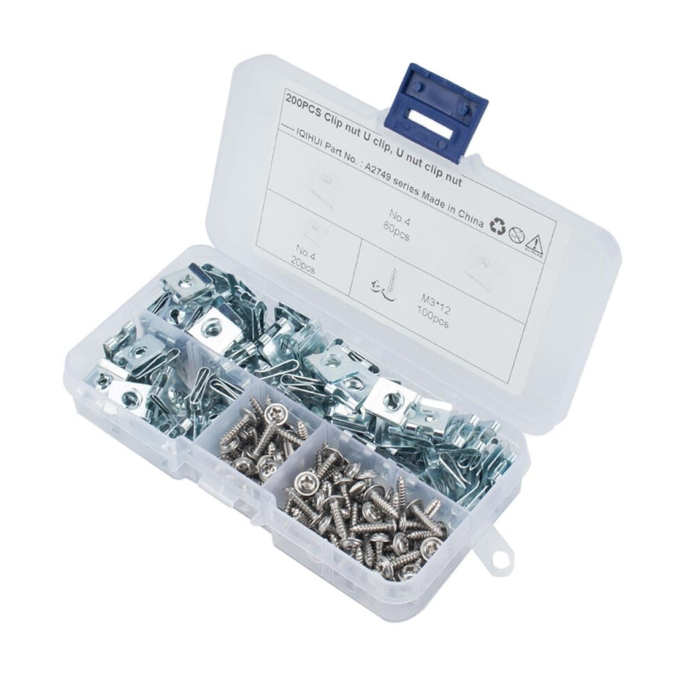 200Pcs Automotive U Nut Fastener Set No.4 Manganese Steel Spire Clips For Quick Panel Installation 9382693323576